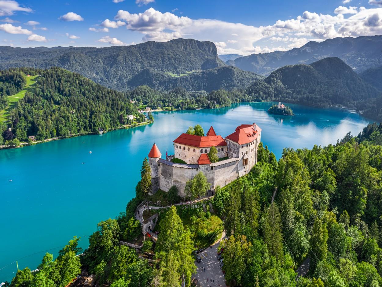 Lake Bled with island church in Slovenia